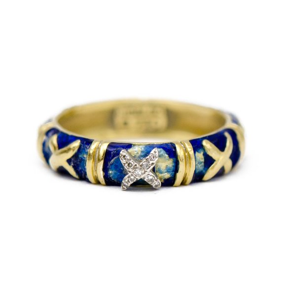 Vintage 18k Gold Hidalgo Blue Enamel Ring - Picture 1 of 4